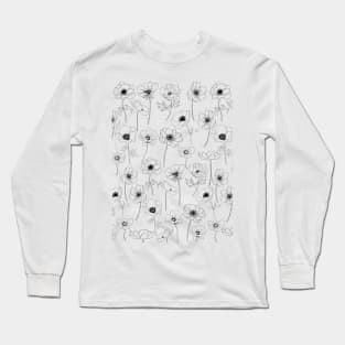 Poppies Line Art Flowers Pattern Black And White Long Sleeve T-Shirt